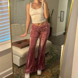 Urban Outfitters Apolonia Velvet Flare pink pants. Size medium.